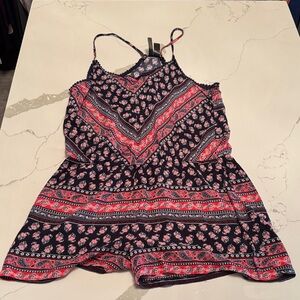 Full Tilt Navy and Red Floral Romper